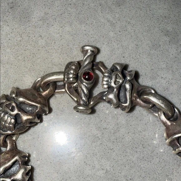 Travis Walker Double Cross menacing skull sterling silver men's bracelet đź’€ - Picture 4 of 12
